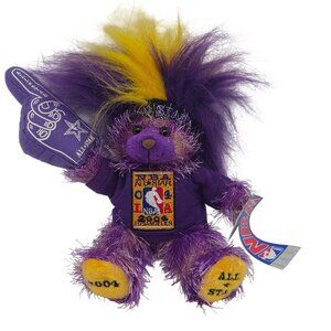 NBA 2004 All-Star Los Angeles Purple Yellow Plush Bear Foam Finger Vintage Toy